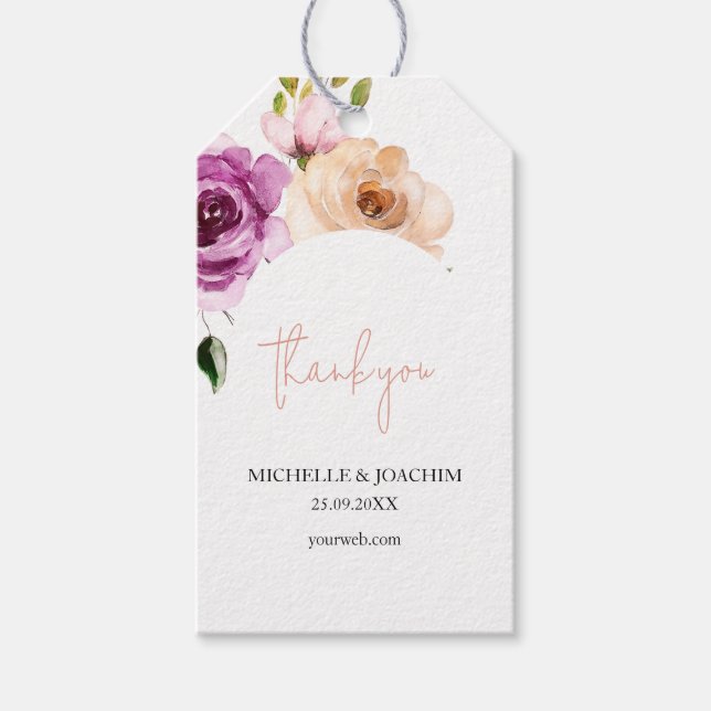 Romantisk Lila Pastell Boho Blommig Akvarell Presentetikett (Framsidan)
