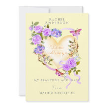 Romantisk lila ros gul valentinkort