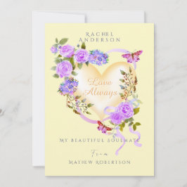 Romantisk lila ros gul valentinkort julkort