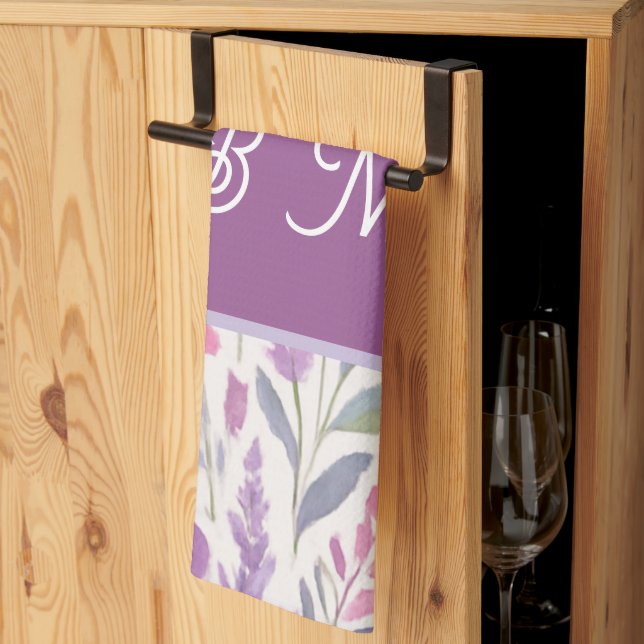 Romantisk lila rosa Pastel Botanical Vår Meadow Kökshandduk (Thirds Fold)