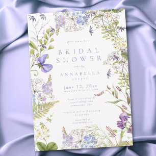 Romantisk lila & salvia vildblomma bröllopsdusch inbjudningar