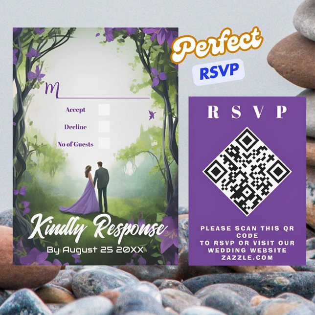 Romantisk lila skogstema Bröllop QR RSVP-kort OSA Kort (Skapare uppladdad)