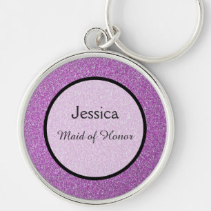 Romantisk Lila Sparkles Wedding Favor Rund Silverfärgad Nyckelring