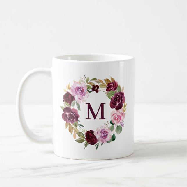 Romantisk Lila Utandningsmonogram för höstens Blom Kaffemugg (Vänster)