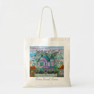 Romantisk Lila Victorian House Picket Fence Tygkasse