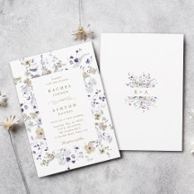 Romantisk lila vit guld blommig bröllop