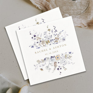 Romantisk lila vit guld blommig bröllop  pappersservett