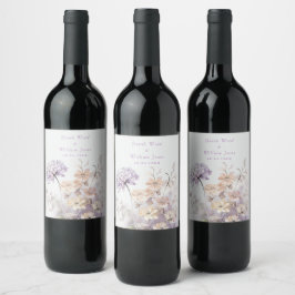 Romantisk lilac blommigt Bröllop Vinflaska Etikett