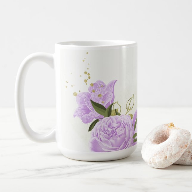 romantisk lilak lila blommor greenery bröllop kaffemugg (Med munk)