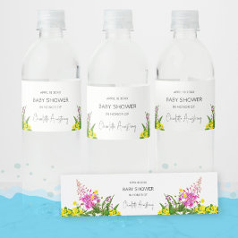Romantisk Ljus Vildblomma Handskriven Babyfirande Vattenflaskor Etikett