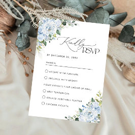 Romantisk ljusblå blommig bröllops-RSVP-kort OSA Kort