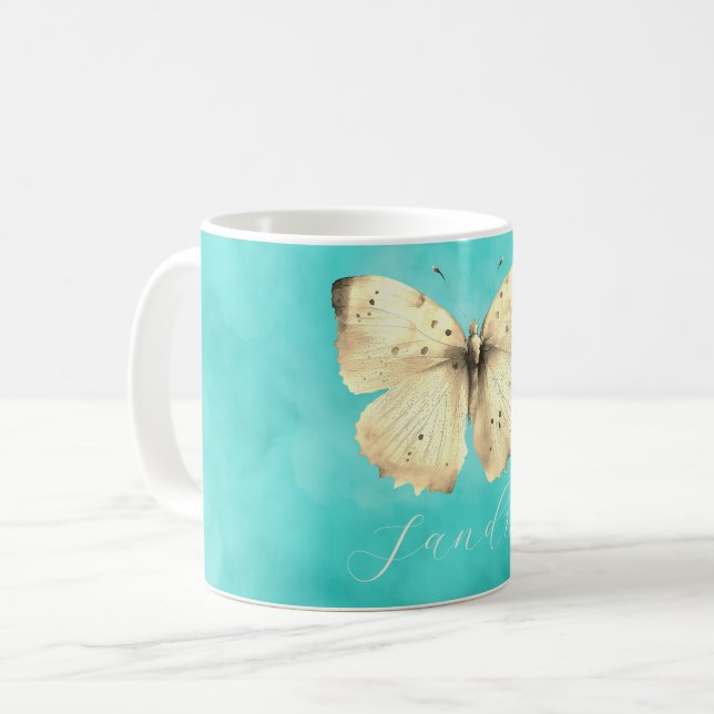 Romantisk ljusblå Butterfly Kaffemugg (Framsida vänster)