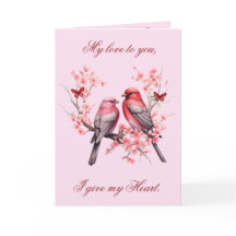 Romantisk Love birds - Rosa Cherry Träd Valentine