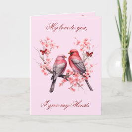 Romantisk Love birds - Rosa Cherry Träd Valentine Helgkort