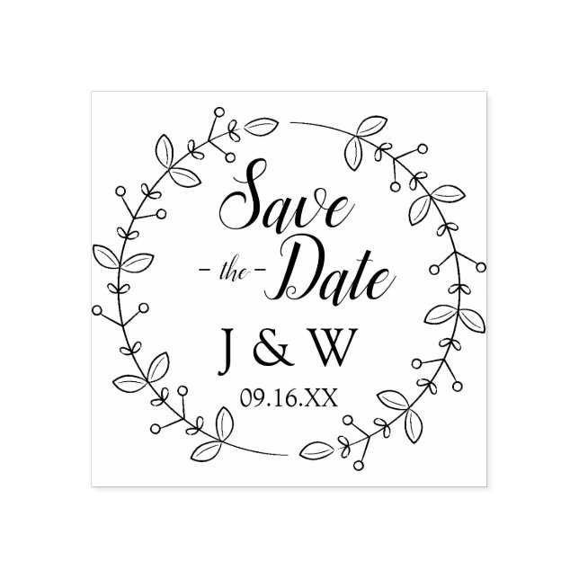 Romantisk lövkrans Save The Date Personlig Stämpel (Tryck)