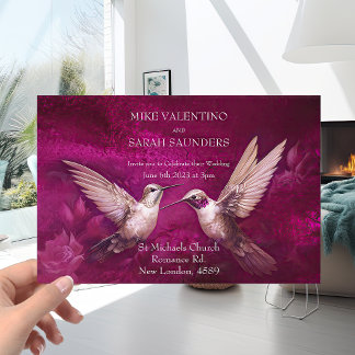 Romantisk Magenta och Vita Kolibrililjor Bröllop Inbjudningar