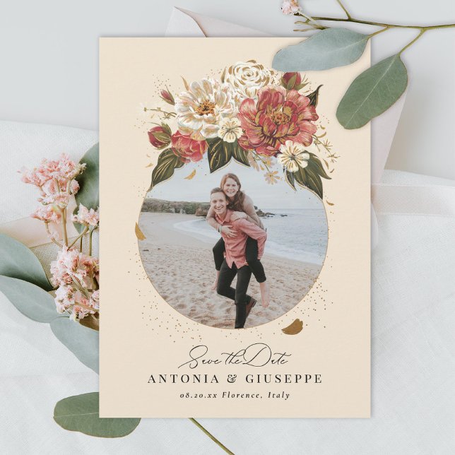 Romantisk målad Blommigt Bröllop Faux Guld Spara Datumet (Skapare uppladdad)