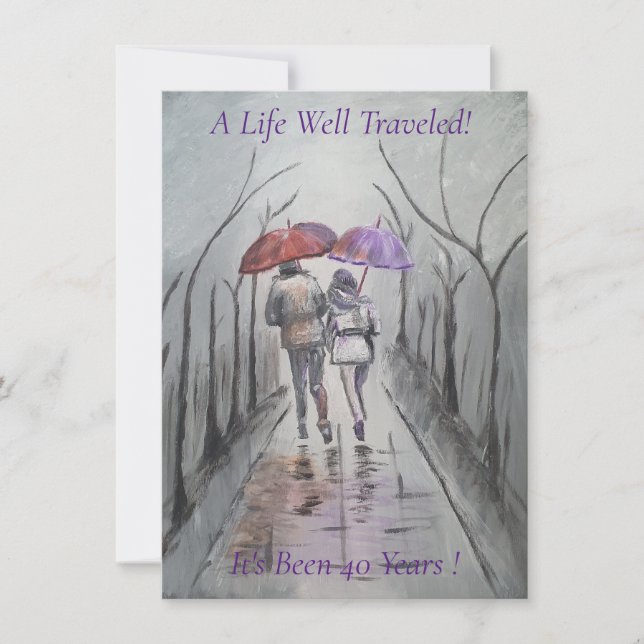 Romantisk målning 40:e Bröllop-årsdagen Inbjudningar (Framsida)