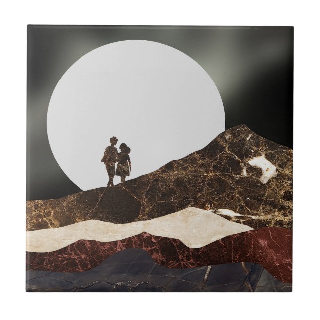 Romantisk månbelyst marmor liggande kakelplatta (Framsidan)