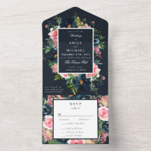 Romantisk marin blå Blommigt för  Rosa
