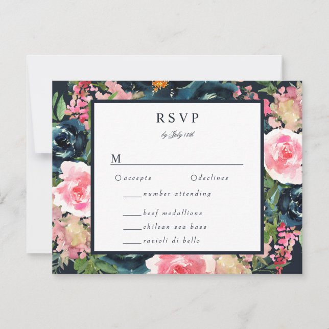 Romantisk marin blå Blommigt för  Rosa OSA Kort (Framsida)