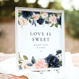 Romantisk marin blå Blommigt Kärlek är Sweet Desse Poster