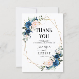 Romantisk marin blå  Ro-Blommigt Geometrisk Tack Kort