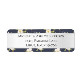 Romantisk marin blå vit Blommigt Bröllop Returadress Etikett