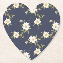 Romantisk marin blå vit Blommigt Bröllop Underlägg Papper