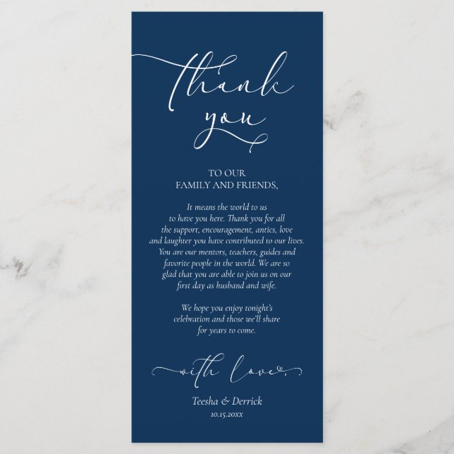 Romantisk marin blått, Ställe-tack för ditt kort (Framsida)