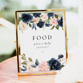 Romantisk marin Blue &  Blommigt Food Bord Sign Poster