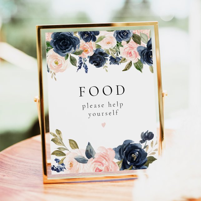 Romantisk marin Blue &  Blommigt Food Bord Sign Poster (Skapare uppladdad)