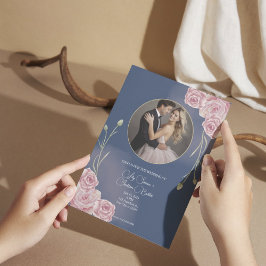 Romantisk marin Blue & Rosa Bröllop Inbjudningar