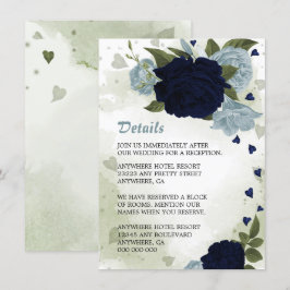 romantisk marin &dammig blåa blommor greenerdetalj tilläggskort
