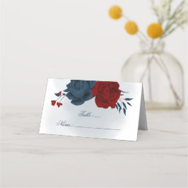 Romantisk marin och burgundisk blomma Placera kort