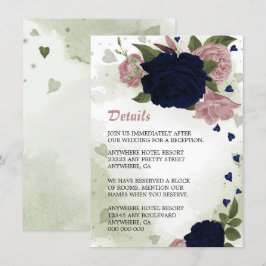 romantisk marin och rosa blommor, grön information tilläggskort