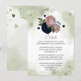 romantisk marin och rosa blommor, grön information tilläggskort