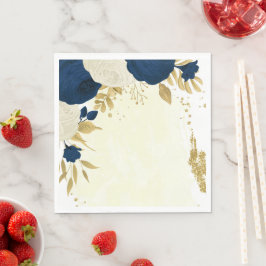 Romantisk marin och vita blommor guld bröllop pappersservett