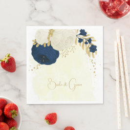 Romantisk marin och vita blommor guld bröllop pappersservett