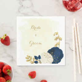 Romantisk marin & vita blommor guldbröllop pappersservett
