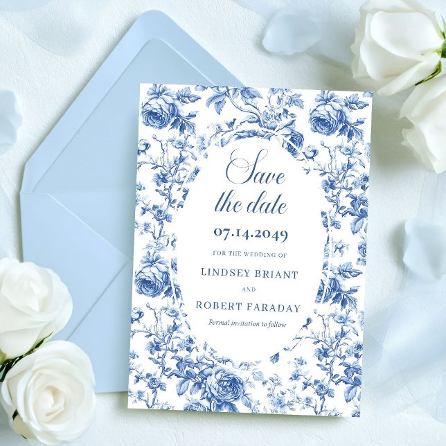 Romantisk Marinblå Blommig Spara Datum Bröllop Inbjudningar (Romantic Navy Blue Floral Save the Date Wedding Card)