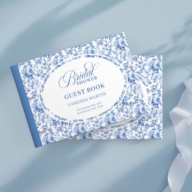 Romantisk marinblå blomstergästbok för bröllop gästböcker (Romantic Navy Blue Floral Toile Bridal Guest Book)