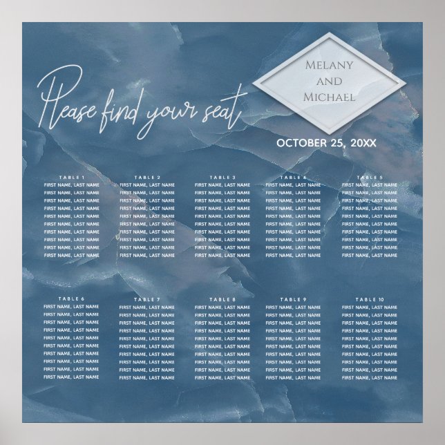 Romantisk marmorblå marmor geometrisk kalligrafi poster (Framsidan)