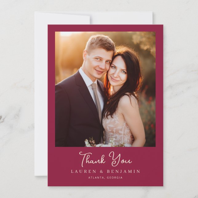 Romantisk Maroon Elegant Foto Tack Kort (Framsida)