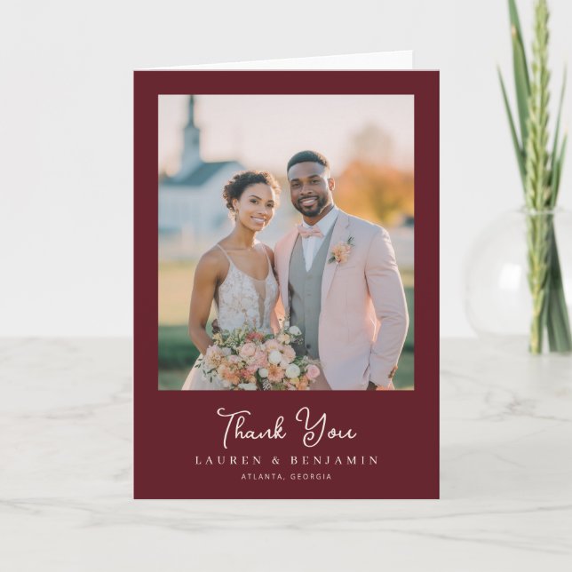 Romantisk Maroon Elegant Foto Tack Kort (Framsida)