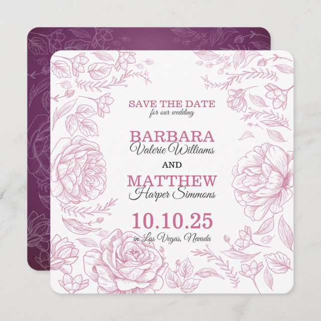 Romantisk Maroon & Vit Save The Date-kort Spara Datumet (Fram/baksida)