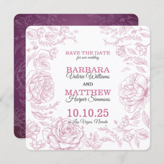 Romantisk Maroon & Vit Save The Date-kort Spara Datumet