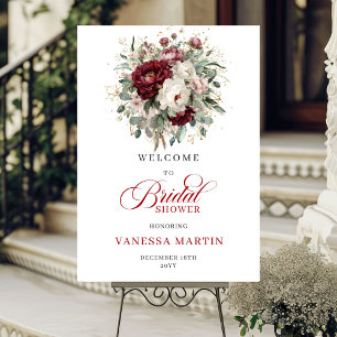 Romantisk Marsala Blommig Eukalyptus Välkomstskylt Poster