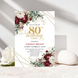 Romantisk Marsala Eucalyptus 80-årsdag Inbjudningar