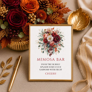 Romantisk marsala höst floral grönska mimosa bar poster